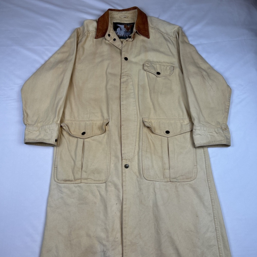 VTG Structure Expedition Gear Duster Jacket Long Men's M Tan Canvas Leather Fade